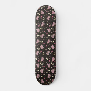 Flickor Skateboard - rosa blommor på mörkbrunt