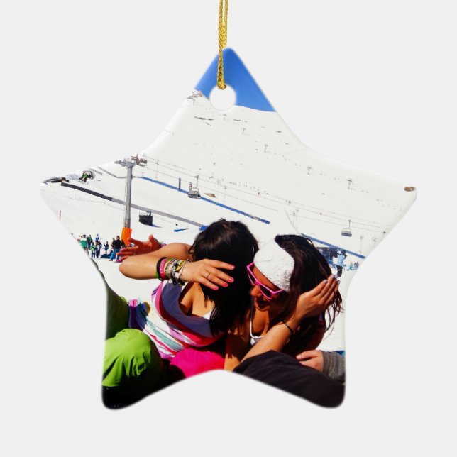 Flickor Ski sluttar Julgransprydnad Keramik (Framsidan)