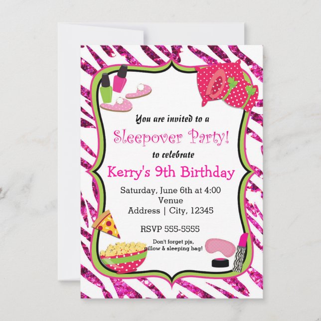 Flickor Sleepover Slumber Party Makeup-inbjudan Inbjudningar (Framsida)