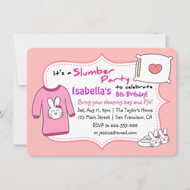 Flickor Slumber Födelsedagsfest, Sleepover Pajama Inbjudningar (Framsida)