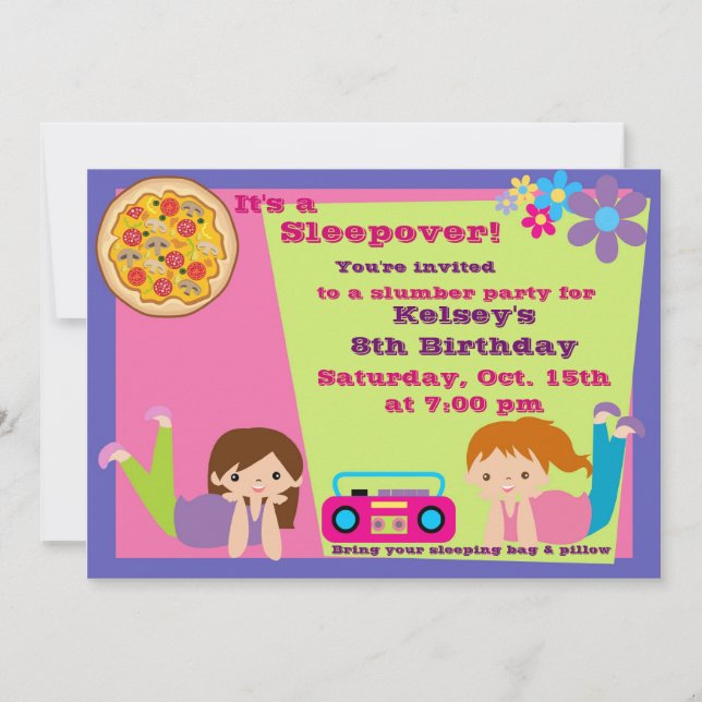 Flickor Slumber Party Sleepover Pajama-inbjudan Inbjudningar (Framsida)
