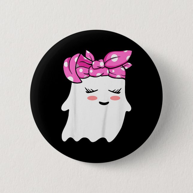 Flickor Småbarn Happy halloween Ghost med Bandana  Knapp (Framsida)
