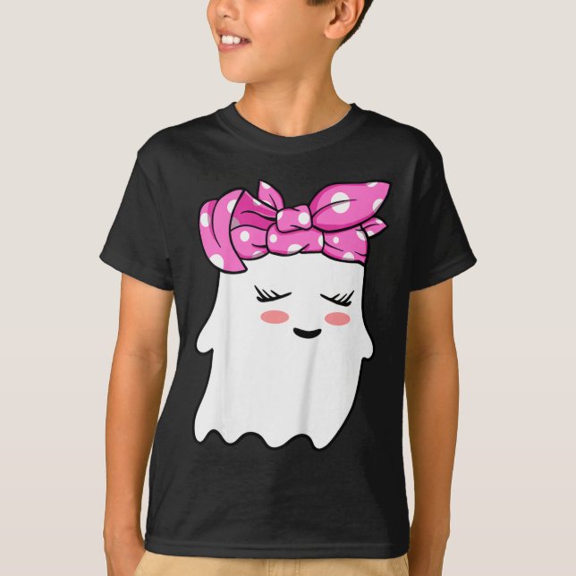 Flickor Småbarn Happy halloween Ghost med Bandana  T Shirt (Framsida)