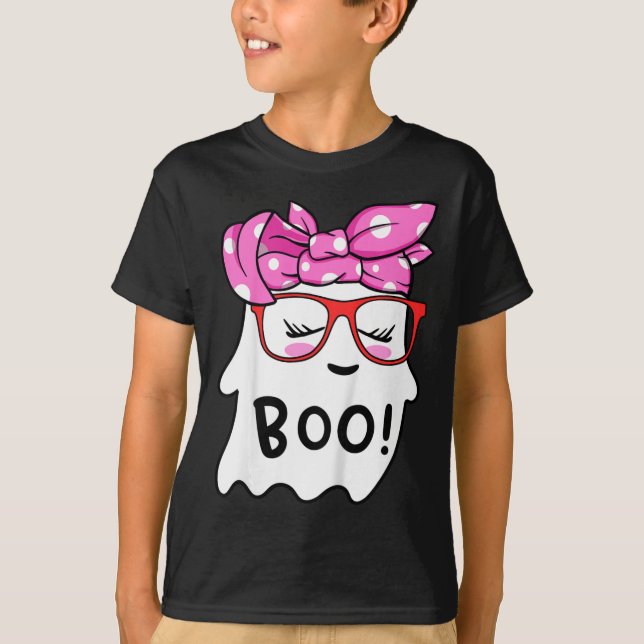 Flickor Småbarn Happy halloween Ghost med Bandana  T Shirt (Framsida)