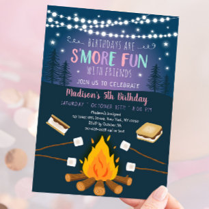 Flickor S'more Roligt S'mores Campfire Birthday Inbjudningar