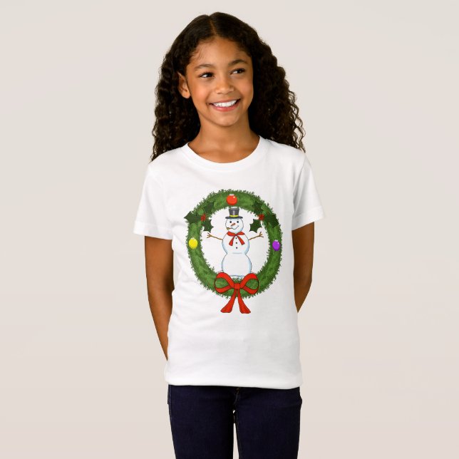 Flickor Snögubbe i Helgdag av andedräkt T- Shirt T-shirt (Hel framsida)