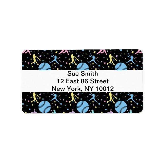 Flickor-softball - kvinnliga spelare med stjärnor adressetikett (Framsidan)