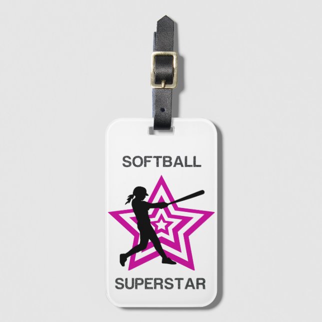 Flickor Softball Superstar Bagagebricka (Framsida vertikal)