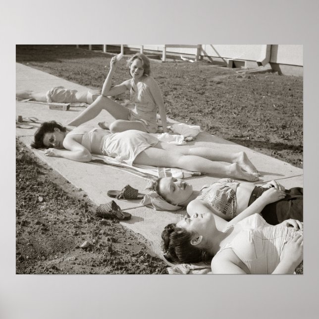Flickor solbadar, 1943. Vintage foto Poster (Framsidan)
