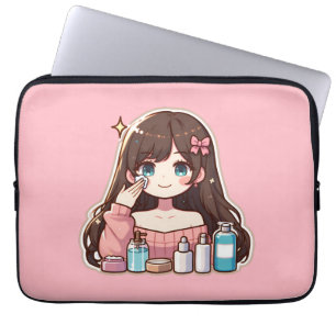 Flickor som applicerar skinkare, söt animerad kons laptop fodral