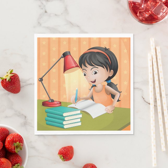 Flickor som arbetar på en Desk Napkins Pappersservett (Skapare uppladdad)