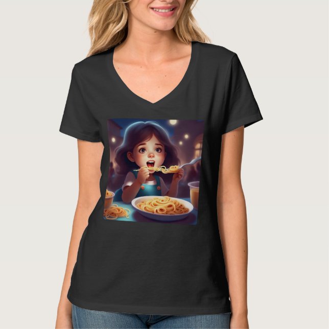 Flickor som äter spaghetti t shirt (Framsida)