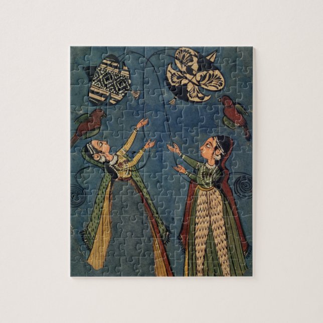 Flickor som flyger drakar, Kulu folk målning, Pussel (Vertikal)