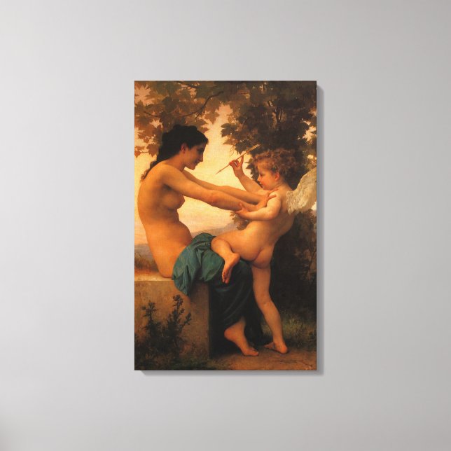 Flickor som försvarar sig mot Cupid av Bouguereau Canvastryck (Framsida)