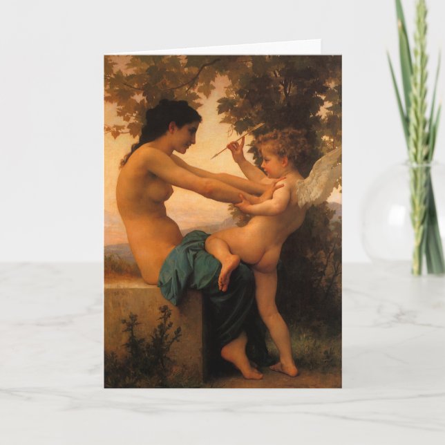 Flickor som försvarar sig mot Cupid av Bouguereau Kort (Framsida)