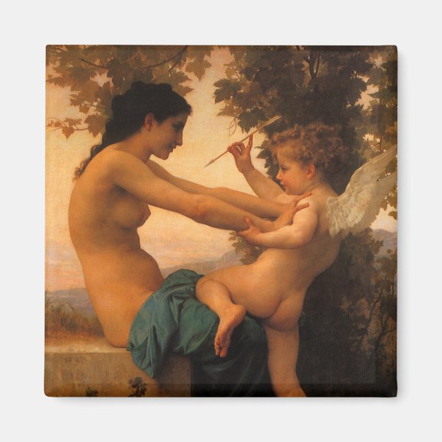 Flickor som försvarar sig mot Cupid av Bouguereau Magnet (Framsidan)