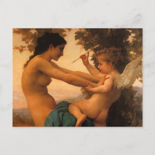 Flickor som försvarar sig mot Cupid av Bouguereau Vykort