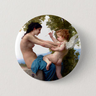 Flickor som försvarar sig mot Eros Cupid Painting Knapp
