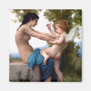 Flickor som försvarar sig mot Eros Cupid Painting Magnet