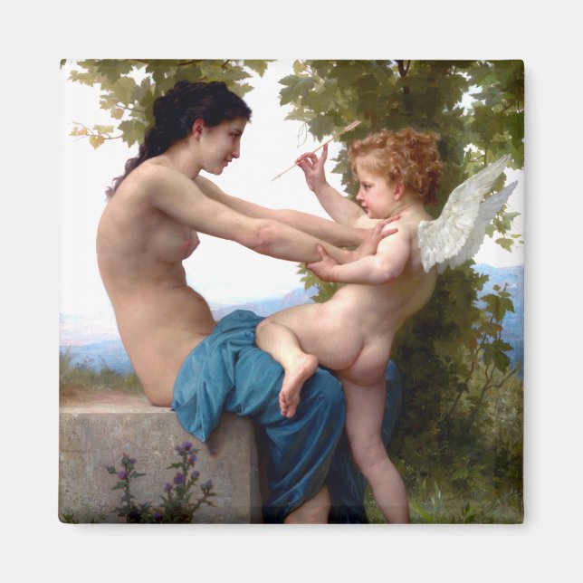 Flickor som försvarar sig mot Eros Cupid Painting Magnet (Framsidan)