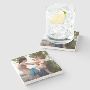 Flickor som försvarar sig mot Eros Cupid Painting Underlägg Sten