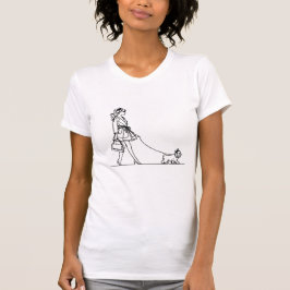 Flickor som går en hund, en linje teckning, coquet t shirt