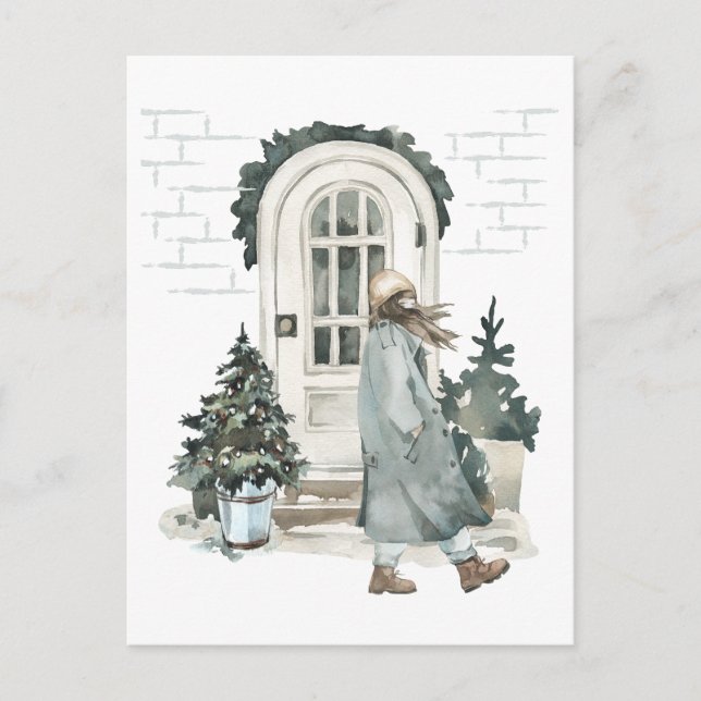 Flickor som går på gatan på vintern vykort (Framsida)