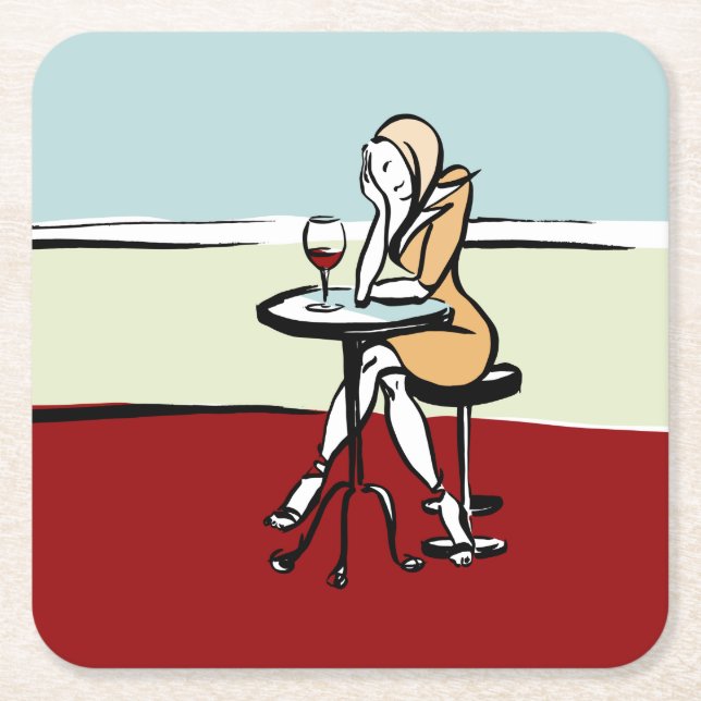 Flickor som gillar Red Vin i en café Underlägg Papper Kvadrat (Framsidan)