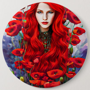 Flickor som Gömmer i Poppy Flowers Fält fantasykon Knapp