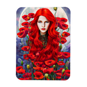 Flickor som Gömmer i Poppy Flowers Fält fantasykon Magnet