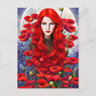 Flickor som Gömmer i Poppy Flowers Fält fantasykon Vykort