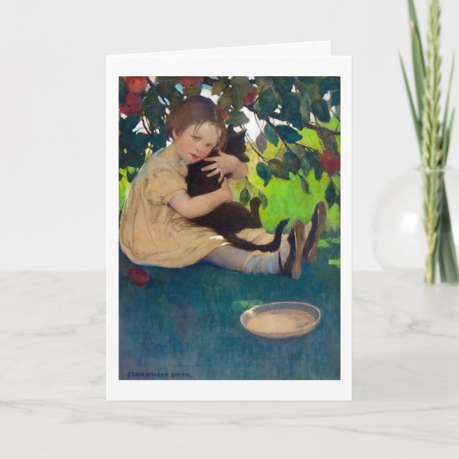 Flickor som håller en svart katt Jessie Willcox Sm Kort (Framsida)