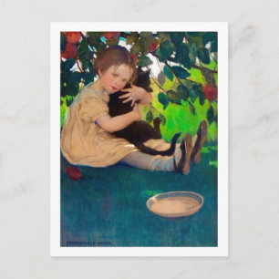 Flickor som håller en svart katt Jessie Willcox Sm Vykort