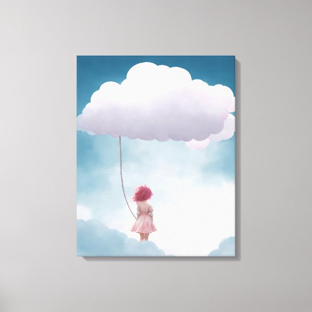 Flickor som håller vit fluffy molnballong canvastryck (Framsida)