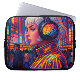 Flickor som har hörlurar med Rainbowy Brains Laptop Fodral