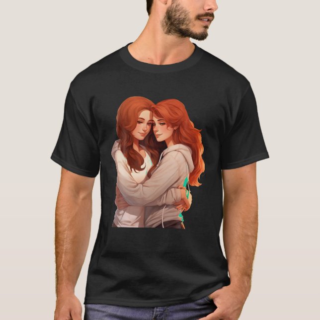 Flickor som kramar Cuddle Idea Kreativ inspiration T Shirt (Framsida)
