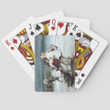 Flickor som låtsas vara hästar på stranden