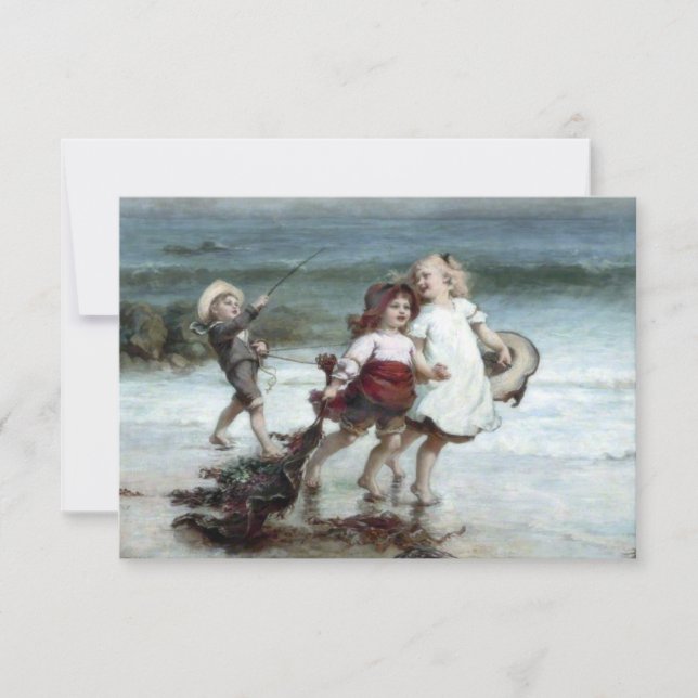 Flickor som låtsas vara hästar på stranden kort (Framsida)