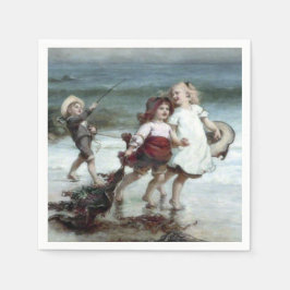 Flickor som låtsas vara hästar på stranden pappersservett