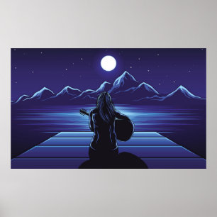 Flickor som leker gitarr, flicka, himlar,a poster