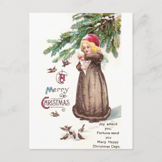 Flickor som Matar fåglar i Snö Vykort (Framsida)