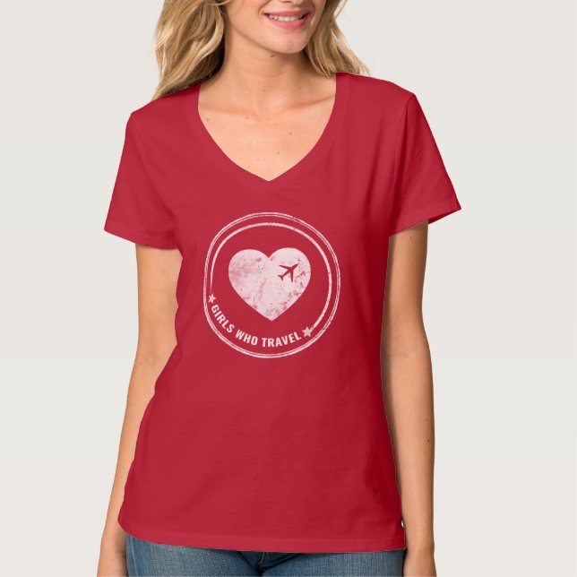 Flickor som reser V-Nacken T-tröja T Shirt (Framsida)