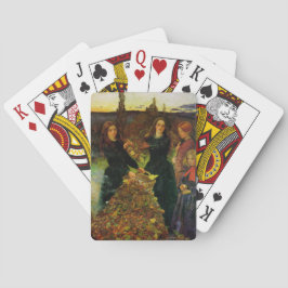 Flickor som samlar Höst löv för en Bonfire Casinokort