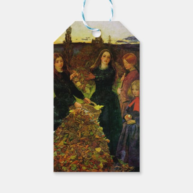 Flickor som samlar Höst löv för en Bonfire Presentetikett (Framsidan)