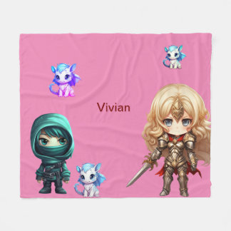 Flickor som skyddar baby drakar fleecefilt