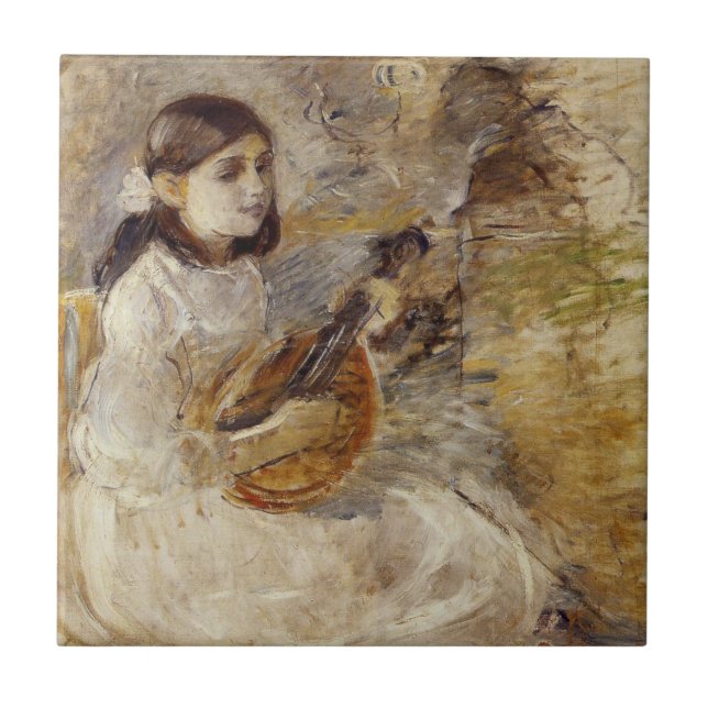 Flickor som spelar mandolin (av Berthe Morisot) Kakelplatta (Framsidan)