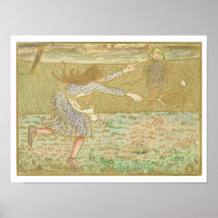 Flickor som spelar tennis, från "Woodcut in Line o Poster