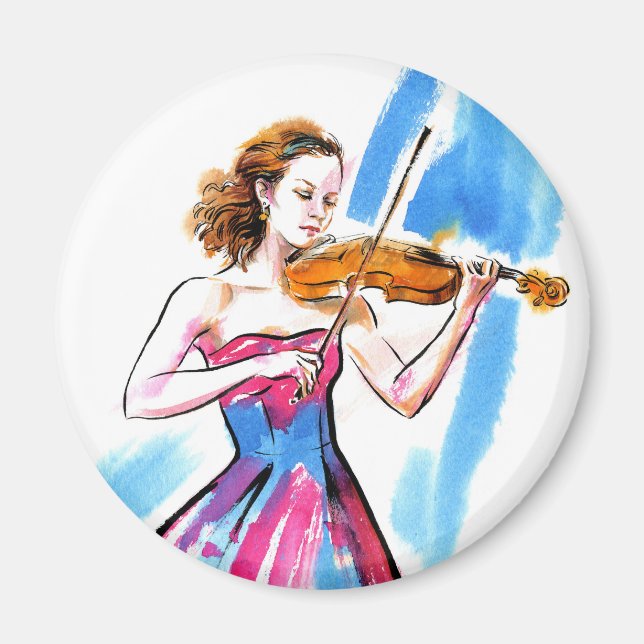 Flickor som spelar violinWatercolor Violinist Musi Magnet (Framsidan)
