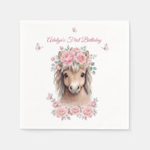 Flickor Söt Rosa Blommig Häst Födelsedag