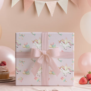 Flickor Söt Rosa Enhörning Födelsedag Presentpapper
